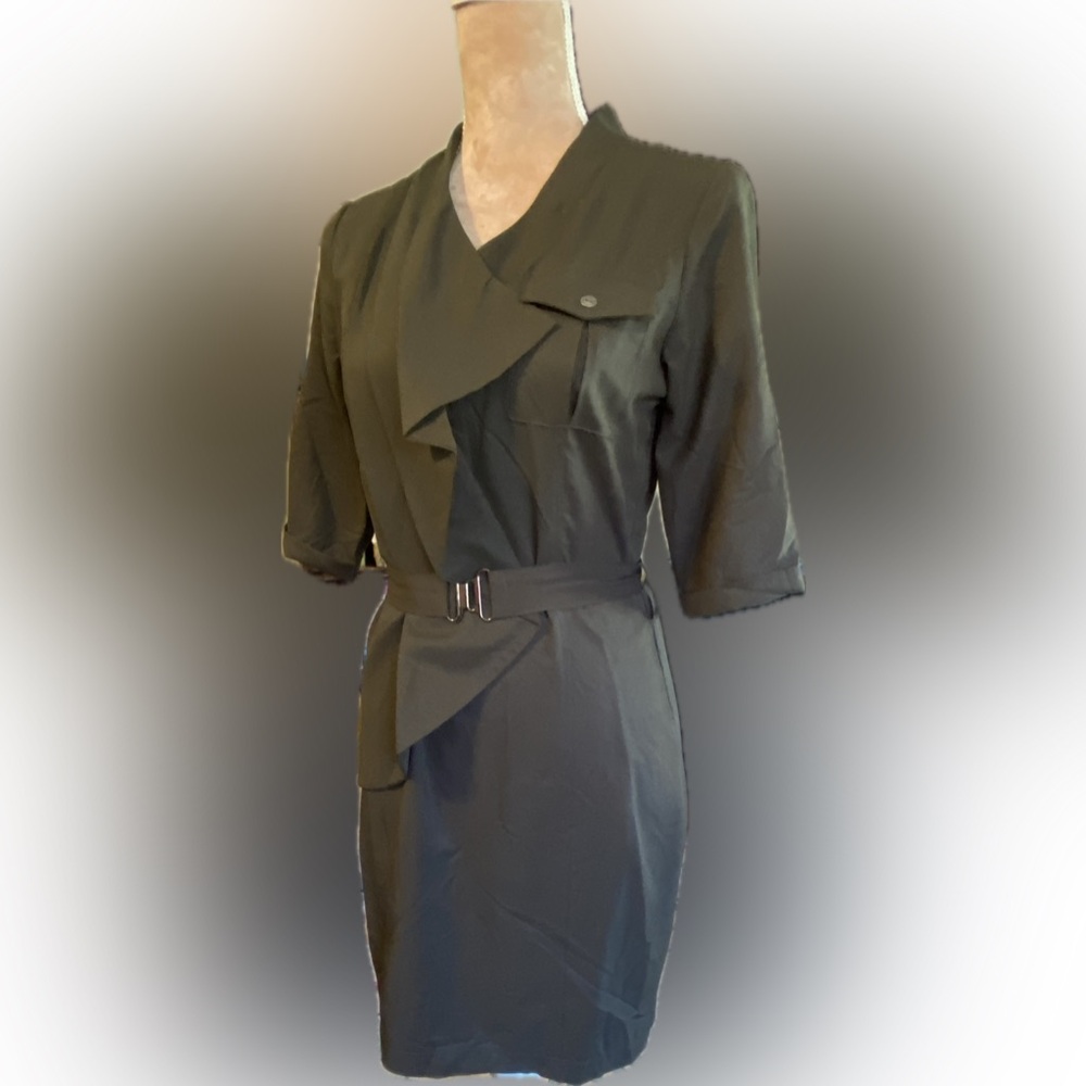 Unique Blackish Green Belted V-Neck Women's Boutique Dress